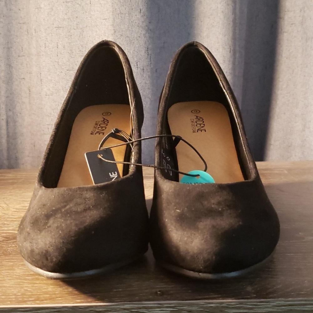 Womens Black Micro Faux Suede Wedge Pump Heel